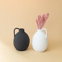 Handgefertigte Keramikvase mit Henkel – 25cm – Schwarz/Weiß – Hergestellt in Portugal
